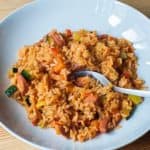 receta rapida arroz guisado calabacin salchichas