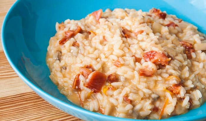 risotto de tomates secos y setas queso de cabra