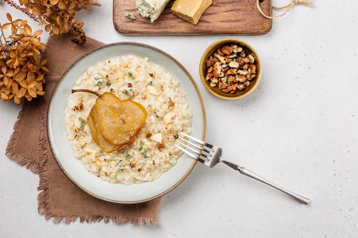 risotto de queso azul y peras